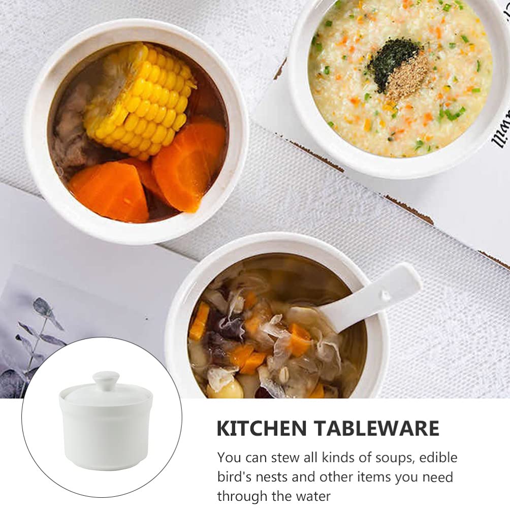 YARNOW Ceramic Stew Pot with Lid Small Steam Soup Bowl Steaming Cup for Home Kitchen Egg Custard Appetizer Bowl Style B, White Style B, 10X10CM