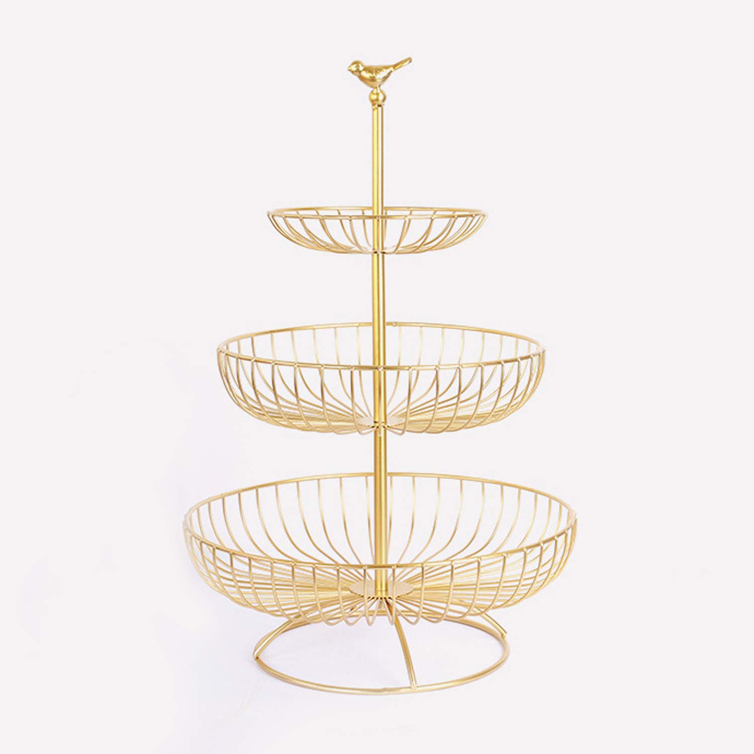 SuperDuo 3-Tier Fruit Basket Bowl Metal Wire Countertop Vegetable Stand Holder with Top Handle-Bird Shape for Kitchen Livingroom -Golden