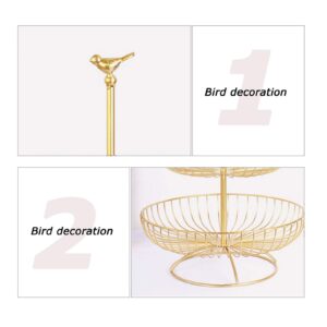 SuperDuo 3-Tier Fruit Basket Bowl Metal Wire Countertop Vegetable Stand Holder with Top Handle-Bird Shape for Kitchen Livingroom -Golden