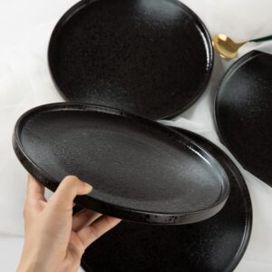 S&Q'S CERAMICS Soup Bowls and Salad Plates Set Bundle-Microwave and Dishwasher Safe,Black