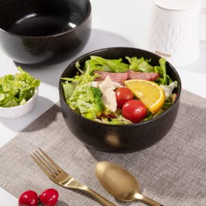 S&Q'S CERAMICS Soup Bowls and Salad Plates Set Bundle-Microwave and Dishwasher Safe,Black