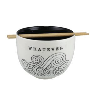 enesco our name is mud whatever swirls ramen noodle bowl and chopsticks, 4.25 inch, black and white
