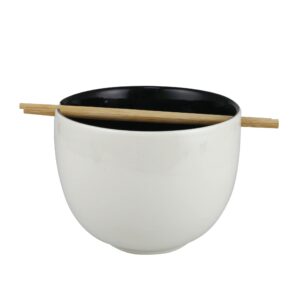 Enesco Our Name is Mud Whatever Swirls Ramen Noodle Bowl and Chopsticks, 4.25 Inch, Black and White