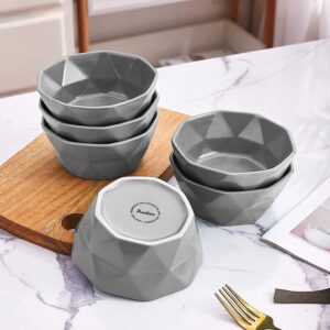 Geometric Ceramic Microwavable Bowls -Oven To Table Bakeware Bowls - Elagent Matte Serving Bowls for Soup, Cereal, Salads, Pasta, Dessert/Snack| Pasta Bowls Set Of 6 | Ramen Bowl (5.3 Inch, Grey)