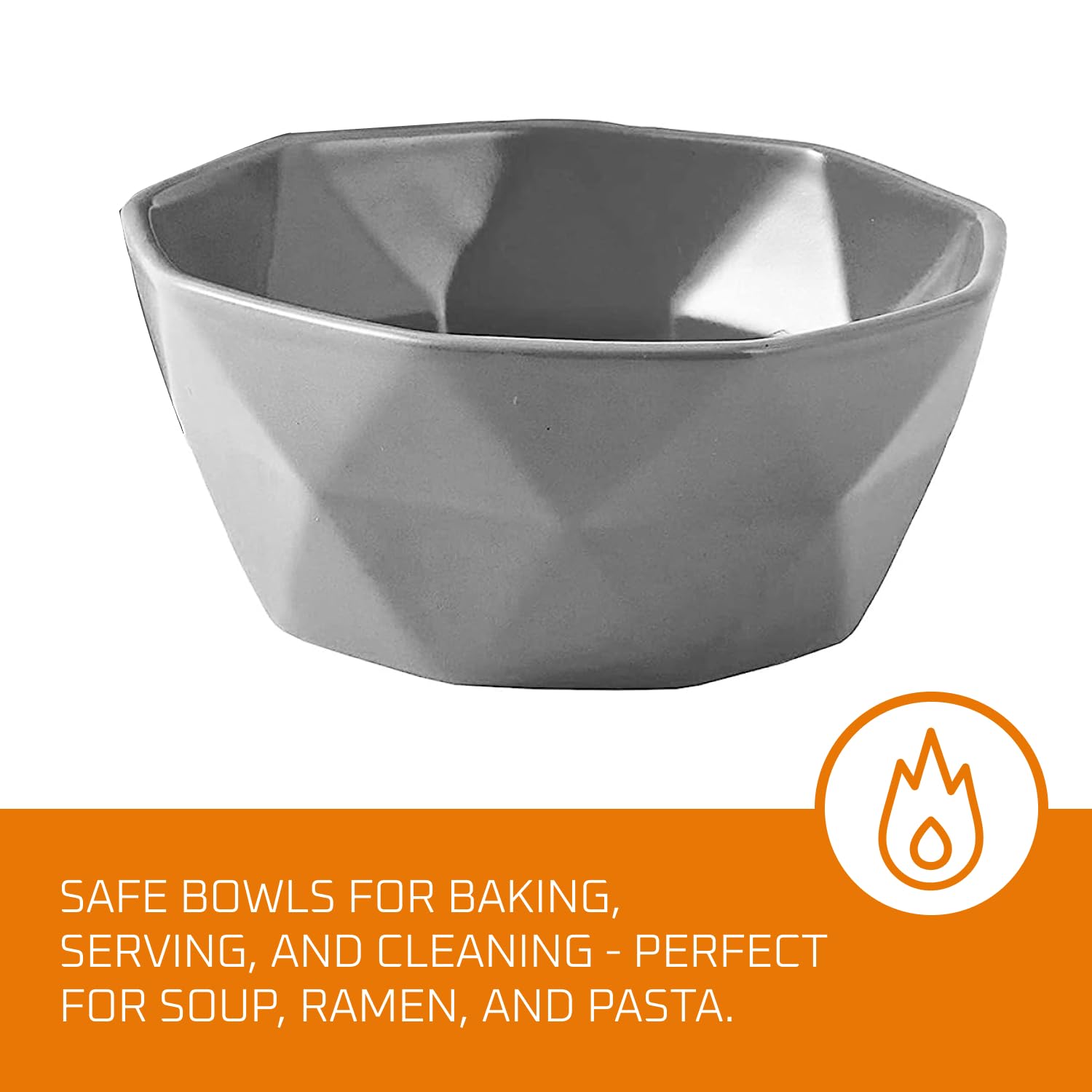 Geometric Ceramic Microwavable Bowls -Oven To Table Bakeware Bowls - Elagent Matte Serving Bowls for Soup, Cereal, Salads, Pasta, Dessert/Snack| Pasta Bowls Set Of 6 | Ramen Bowl (5.3 Inch, Grey)