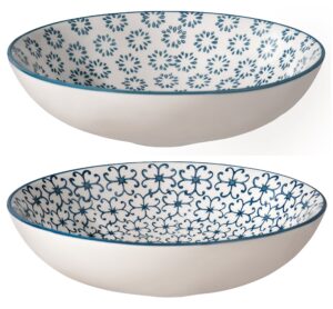 bloomingville ceramic pasta bowl kristina - colorful serving dish dia 7.5'' h 2'', blue, stoneware, set of 2 styles, content 19.25 fl oz