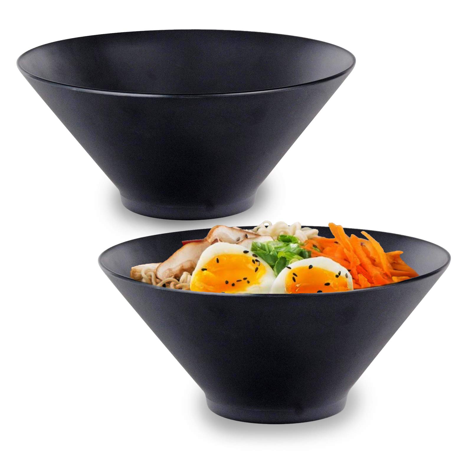 Happy Sales, Set of 2 Melamine Large Bowls Multi Purpose Bowls Rice Noodle Soup Udon Pho Tayo Ramen Bowl Set (BlackSmooth48oz)