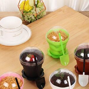 GANAZONO Mini Dessert Cups 20pcs Ice Cream Dessert Cup Flower Pot Cups Mousse Cake Cups Salad Cup Dessert Bowls Snack Bowls Container with Lids Spoons for Party Wedding White Mini Dessert Cup