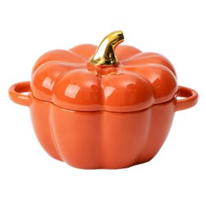nuanyoyo ceramic pumpkin soup bowl with lid,pumpkin soup bnowl,ceramic stew pot pumpkin shape storage jar,ceramic pumpkin dessert bowl for fashion creative tableware (orange)