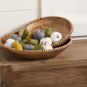 Mud Pie Wooden Beaded Bowl Set, Brown, small 3" x 14" dia | large 3 1/2" x 18" dia