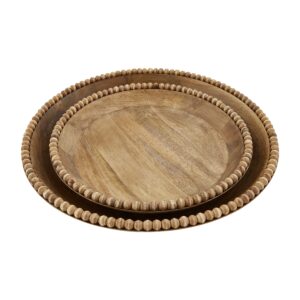 Mud Pie Wooden Beaded Bowl Set, Brown, small 3" x 14" dia | large 3 1/2" x 18" dia