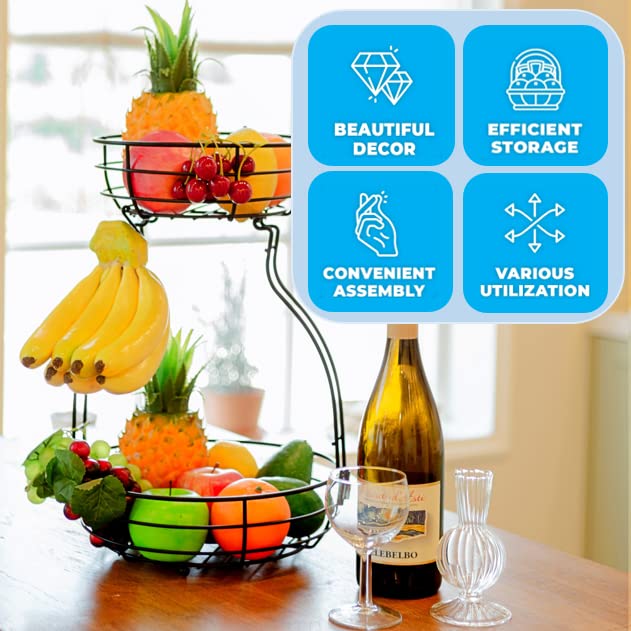 WELLCASA 2-Tier Metal Countertop Fruit Vegetables Basket, Bread Wire ...