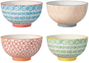 bloomingville ceramic cereal bowls carla express - colorful set for soup, breakfast dia 5.25'' h 3'', blue orange green red, stoneware, set of 4 styles, content 15.75 fl oz