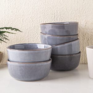 AmorArc Stoneware Bowls Set (10pcs), 8.5 inch Wide and Shallow Pasta Bowls Set of 4 & 26 oz cereal soup bowls set of 6 for kitchen, Microwave and Dishwasher Safe, Grey