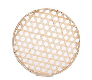 (only by bulk)100% handwoven flat wicker round fruit basket woven food storage weaved shallow tray bin vegetable organizer holder bowl decorative rack display (only more than 5pcs) (30cm/11.8")