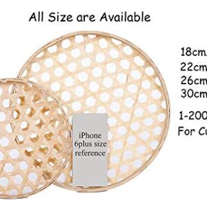 (Only by Bulk)100% Handwoven Flat Wicker Round Fruit Basket Woven Food Storage Weaved Shallow Tray Bin Vegetable Organizer Holder Bowl Decorative Rack Display (Only More Than 5Pcs) (30cm/11.8")