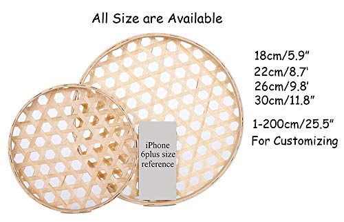 (Only by Bulk)100% Handwoven Flat Wicker Round Fruit Basket Woven Food Storage Weaved Shallow Tray Bin Vegetable Organizer Holder Bowl Decorative Rack Display (Only More Than 5Pcs) (30cm/11.8")