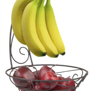 Home Basics Scroll Collection Steel Fruit Basket with Hanging Banana Tree, Perfect for Kitchen Countertop & Dining Room Table, Bronze