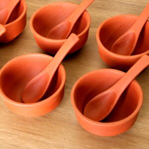 KLEO - Clay Re-usable Soup Bowls and Spoons - Set of 12 | Terracotta Soup Bowls Set - 3.75" Inches - Brown