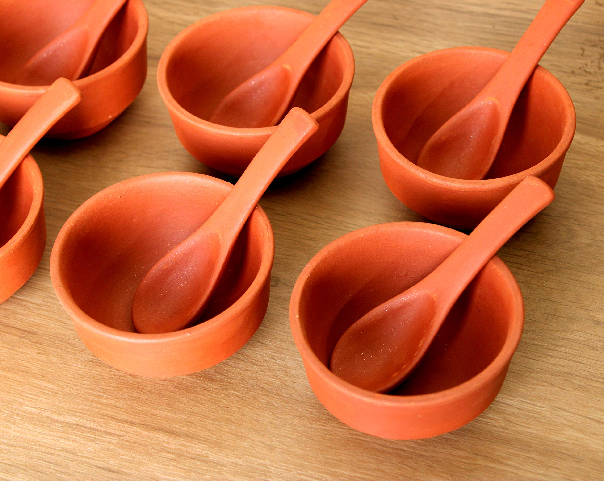 KLEO - Clay Re-usable Soup Bowls and Spoons - Set of 12 | Terracotta Soup Bowls Set - 3.75" Inches - Brown