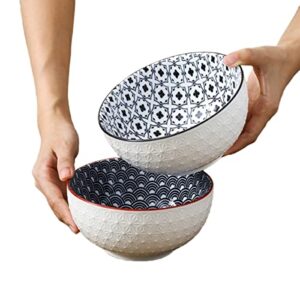 ceramic pho bowls - 35 oz - porcelain soup bowl for salad, noodles, salad, eating, cereal bowl for fruit, dishwasher and microwave safe - set of 2