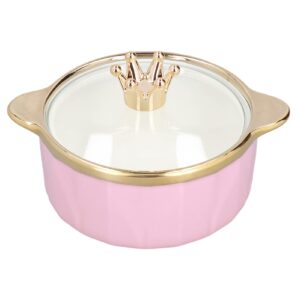 ceramic ramen soup bowls with handles, crown knob lid large soup bowl microwave ramen bowl noodle bowls with lid for office dorm room instant cooking(pink)