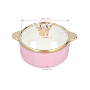 Ceramic Ramen Soup Bowls with Handles, Crown Knob Lid Large Soup Bowl Microwave Ramen Bowl Noodle Bowls with Lid for Office Dorm Room Instant Cooking(Pink)