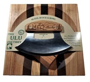 8" block ulu bowl set birch handle bear & mountains, 6.25" inupiat blade
