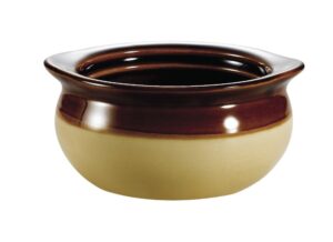 cac china oc-10-c 10-ounce stoneware round onion soup crock, 4-5/8 by 2-1/4-inch, cream/brown, box of 24