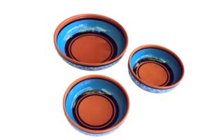canyon cactus ceramics spanish terracotta set of 3 small dipping bowls, blue