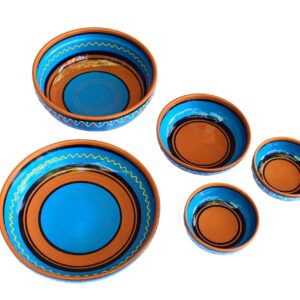 Canyon Cactus Ceramics Spanish Terracotta Set Of 3 Small Dipping Bowls, Blue