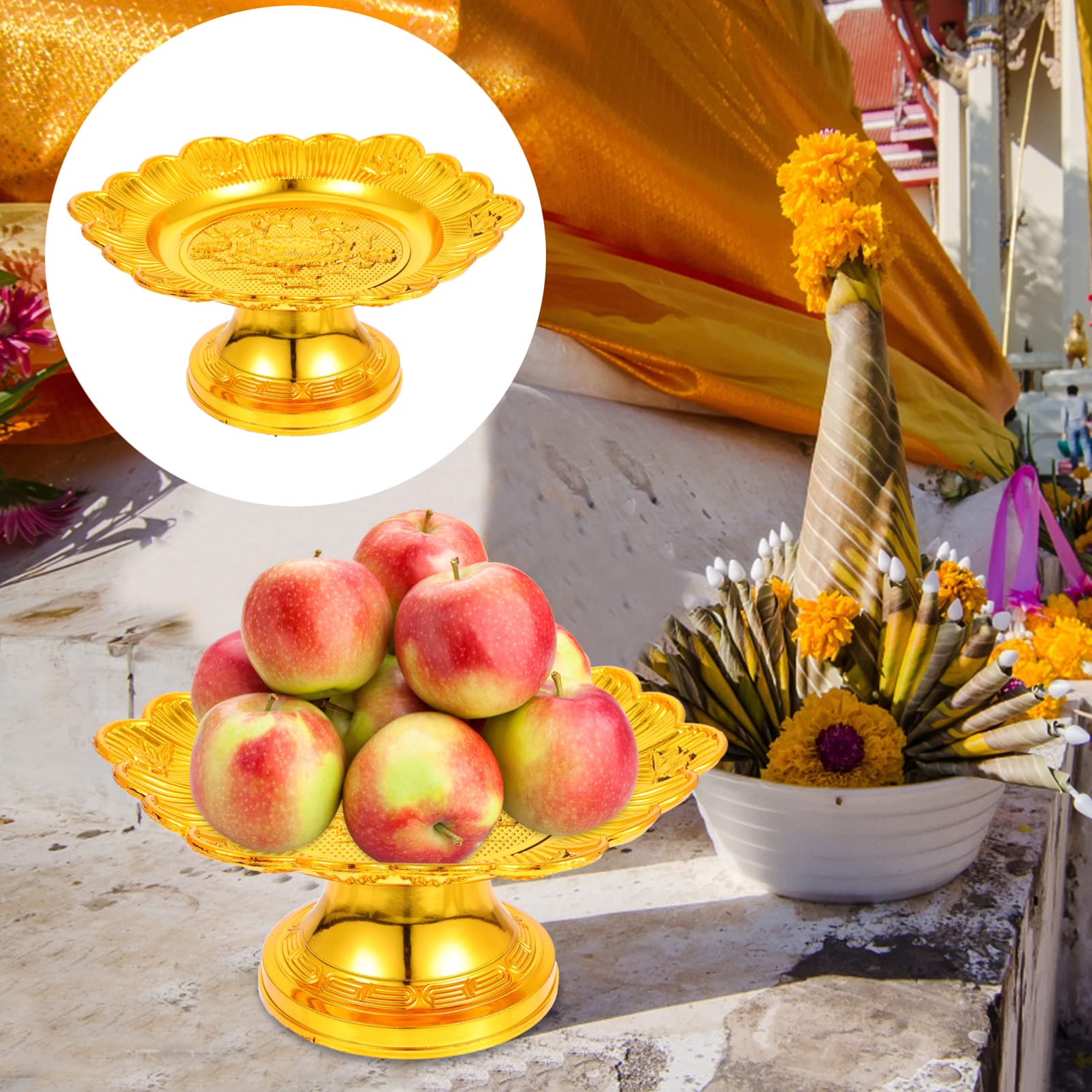 VICASKY Yoga Decor 2 Pcs Offering Fruit Tray Buddhist Food Plate Bowls Dessert Snack Blessing Tribute Container for Smudging Decoration Worship Temple Supplies Worship Spiritual Gift