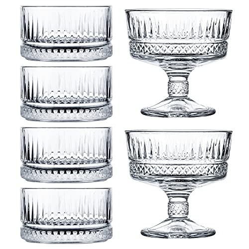 Crystalia Glass Ice Cream and Serving Bowls Set, Crystal Dessert Cups Set of 2, Kitchen Prep Bowls Set of 4, Great for Ice Cream, Sundae, Salad, Sauce, Dipping, Dessert and Side Dishes,