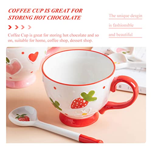 Luxshiny Soup Bowl Soup Bowl Soup Bowl 2pcs Ceramic Milk Mugs with Spoon Strawberry Breakfast Cup Mugs Coffee Cup Oatmeal Mugs For Latte Cappuccino Tea Cocoa Birthday Gifts Soup Mug Soup Mug Soup Mug