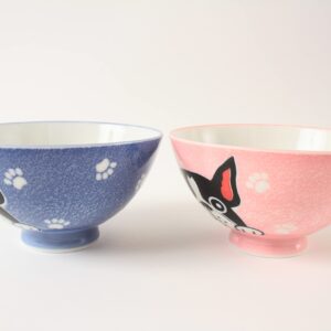 Mino ware Japanese Pottery Pair Rice Bowl French Bulldog Blue & Pink made in Japan (Japan Import) MIG007