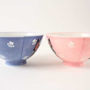 Mino ware Japanese Pottery Pair Rice Bowl French Bulldog Blue & Pink made in Japan (Japan Import) MIG007