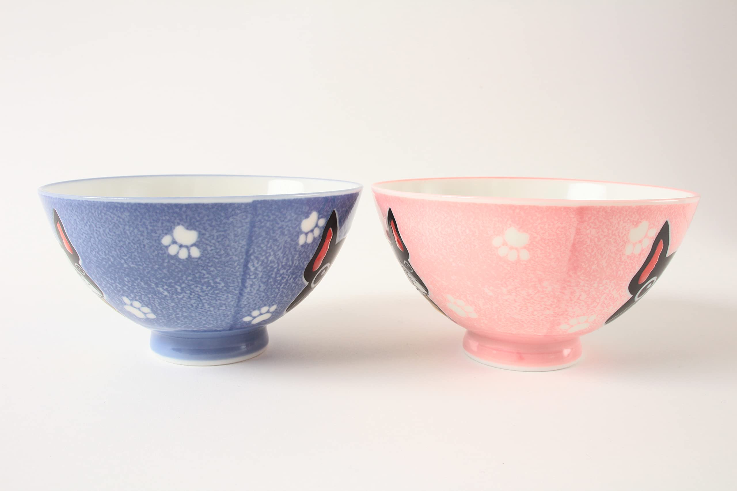 Mino ware Japanese Pottery Pair Rice Bowl French Bulldog Blue & Pink made in Japan (Japan Import) MIG007