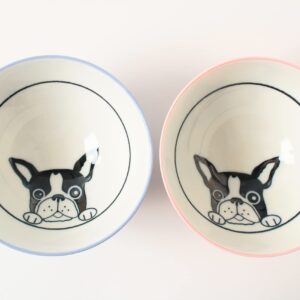 Mino ware Japanese Pottery Pair Rice Bowl French Bulldog Blue & Pink made in Japan (Japan Import) MIG007