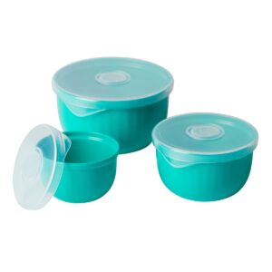 hutzler prepease plastic prep bowl set with lids, turquoise, 2 oz., 4 oz., 8 oz.