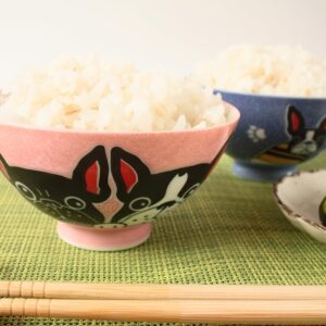 Mino ware Japanese Pottery Pair Rice Bowl French Bulldog Blue & Pink made in Japan (Japan Import) MIG007