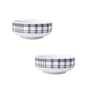 colias wing 5 inches black checked pattern design ceramic salad/pasta/fruit/appetizer/dessert bowls-set of 2-white