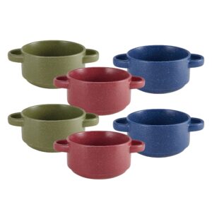pfaltzgraff double handled bowls, set of 6, 26-ounce, multicolor
