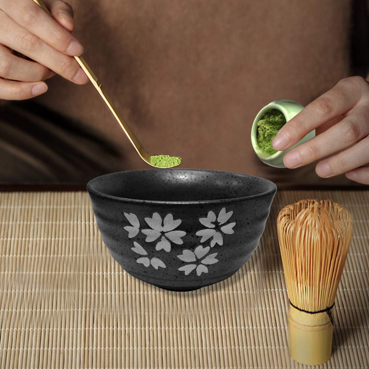 Artcome Japanese Style Ceramic Matcha Tea Bowls Rice, Soup, Cereal, Dessert Bowl Dishwasher & Microwave Safe Black