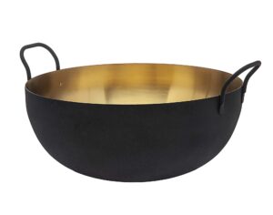 godinger salad bowl, fruit bowl, serving bowl, black and gold 12x12 stainless steel