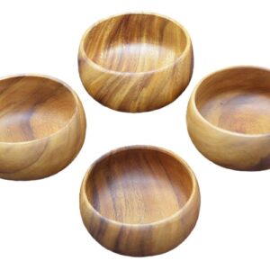 Pacific Merchants Trading Pacific Merchants Acaciaware 6- by 3-Inch Acacia Wood Round Calabash Serving / Salad Bowl, Set of 4,Brown