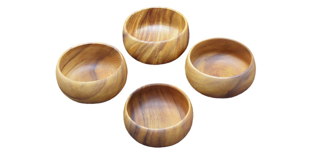 Pacific Merchants Trading Pacific Merchants Acaciaware 6- by 3-Inch Acacia Wood Round Calabash Serving / Salad Bowl, Set of 4,Brown