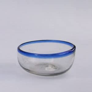 MexHandcraft Cobalt Blue Rim Three Sizes Snack Bowls (set of 3), Recycled Glass, Lead-free, Toxin-Free