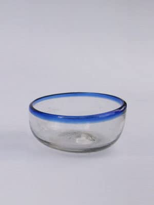 MexHandcraft Cobalt Blue Rim Three Sizes Snack Bowls (set of 3), Recycled Glass, Lead-free, Toxin-Free