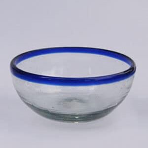 MexHandcraft Cobalt Blue Rim Three Sizes Snack Bowls (set of 3), Recycled Glass, Lead-free, Toxin-Free