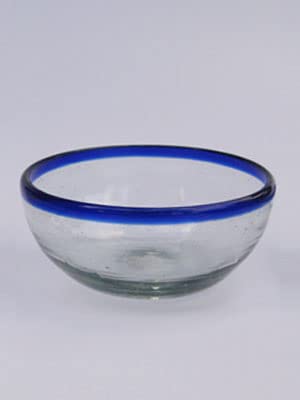 MexHandcraft Cobalt Blue Rim Three Sizes Snack Bowls (set of 3), Recycled Glass, Lead-free, Toxin-Free